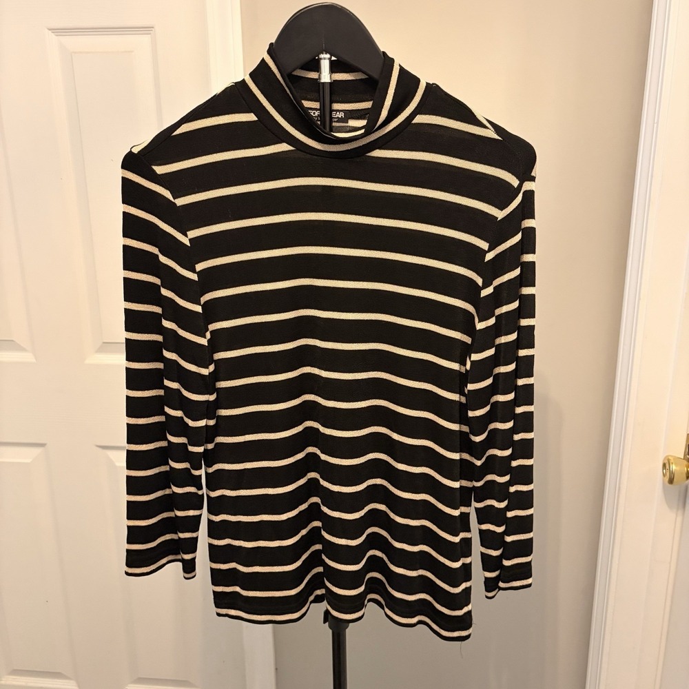 SOFTWEAR by Mark Singer Striped High-Neck Top Black/Gold Vtg90s No Size Tag Sm/M